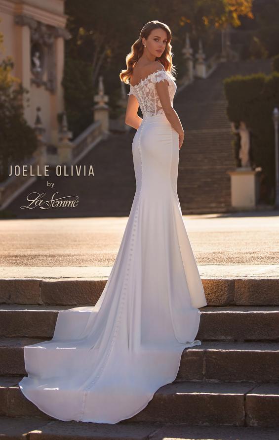 Picture of: Off the Shoulder Wedding Gown with Lace Illusion Bodice and Luxe Jersey Skirt in ivory, Style: J2163, Back Picture