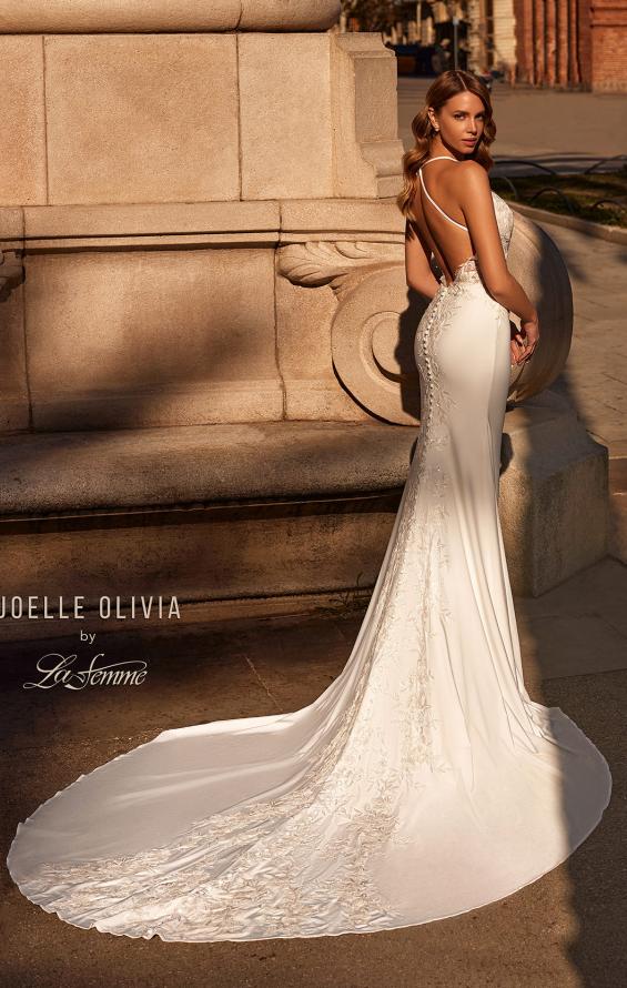 Picture of: Beautiful Luxe Jersey and Lace gown with Illusion Sides and Low Back in ivory, Style: J2165, Back Picture