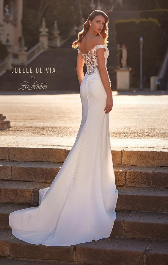 Picture of: Off the Shoulder Destination Wedding Dress with Lace Bodice and Illusion Back in ivory, Style: J2166, Back Picture