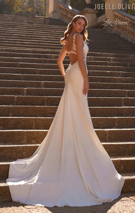 Picture of: Luxe Jersey and Lace Wedding Dress with Unique Open Back and Illusion Sides in ivory, Style: J2223, Back Picture