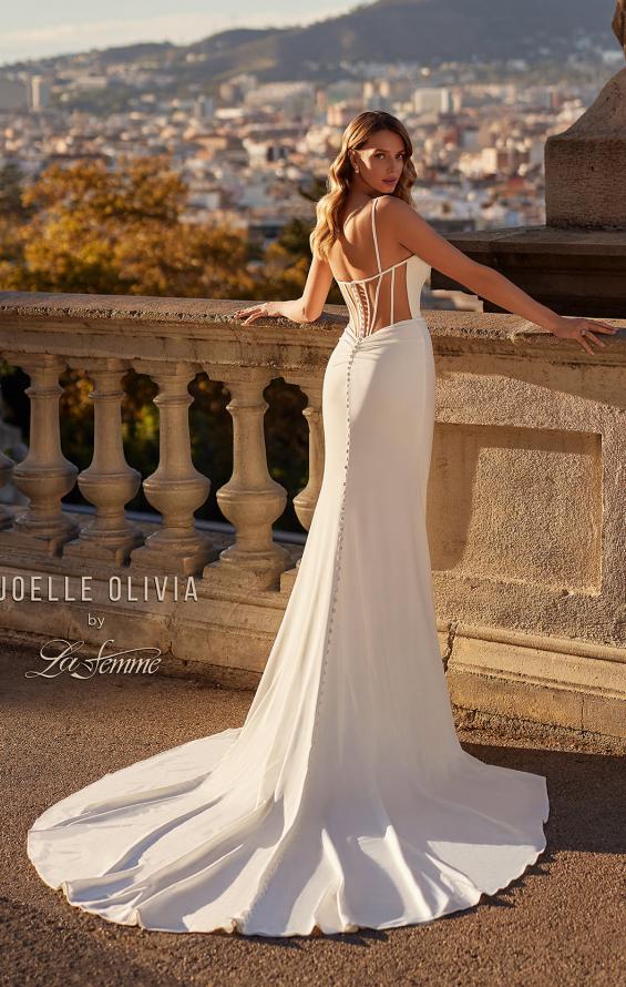 Picture of: Chic Luxe Jersey Wedding Dress with Ruching and Illusion Back in ivory, Style: J2228, Back Picture