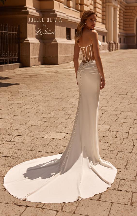 Picture of: Strapless Luxe Jersey Wedding Dress with Unique Bodice and Boning in ivory, Style: J2248, Back Picture