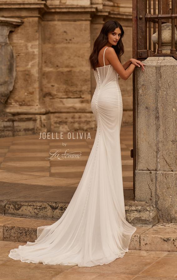 Picture of: Sheer Corset Fit and Flare Wedding Dress with Scoop Neck in ivory, Style: J2313, Back Picture