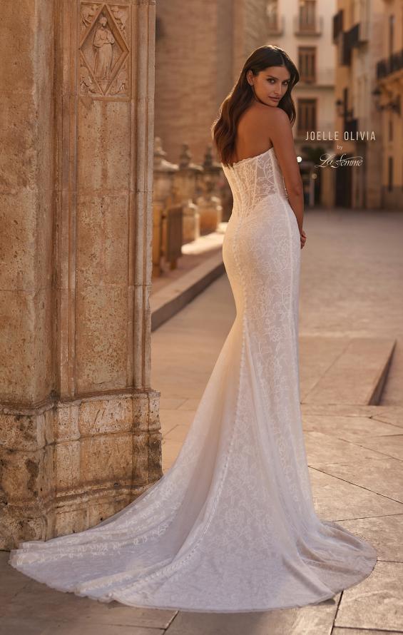Picture of: Strapless Lace Fit and Flare Wedding Dress with Sweep Train in ivory, Style: J2333, Back Picture
