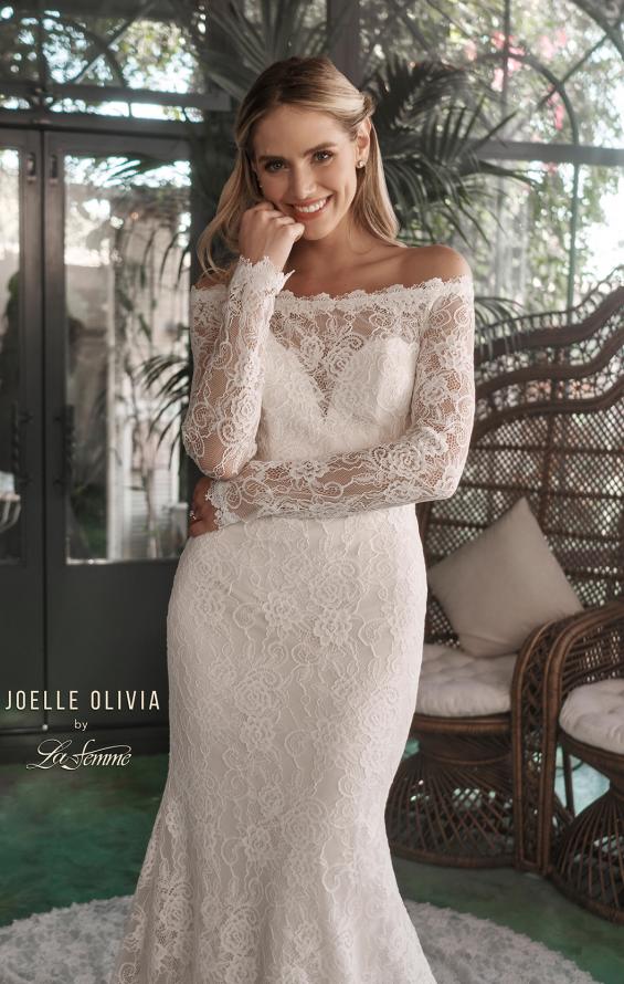 Picture of: Beautiful Lace Off the Shoulder Long Sleeve Gown in ivory, Style: J2091, Detail Picture 1