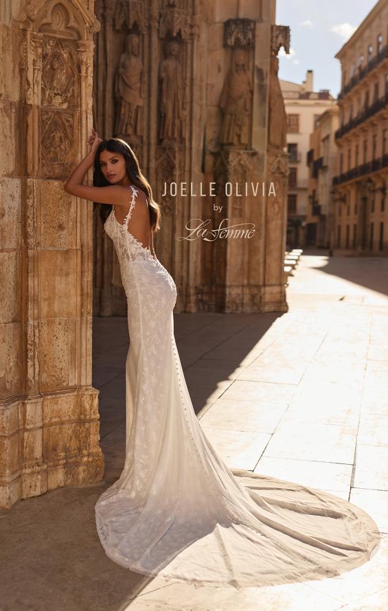 Picture of: Floral Lace Wedding Dress with Sheer Bodice and Open Back in ivory, Style: J2338, Detail Picture 1