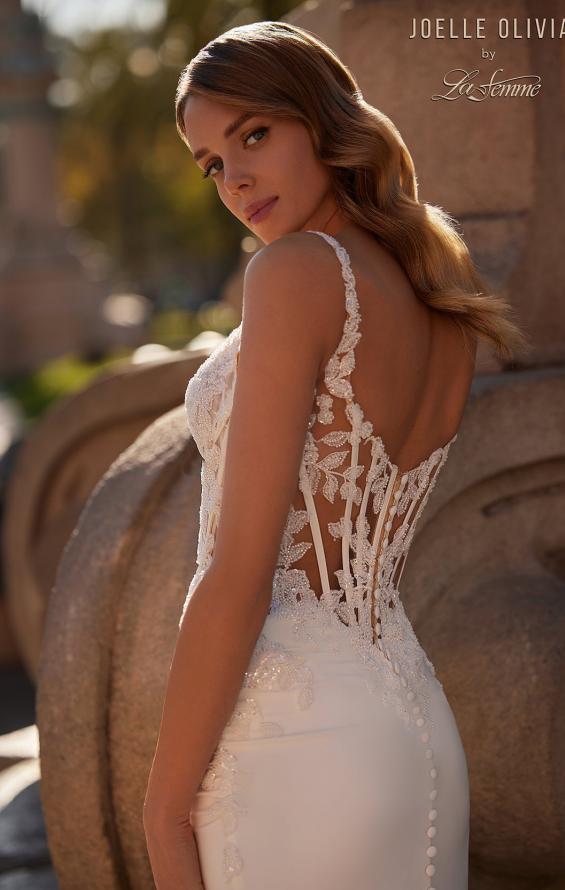 Picture of: Luxe Jersey Wedding Gown with Lace Bustier Illusion Bodice and Sheer Back in ivory, Style: J2232, Detail Picture 2