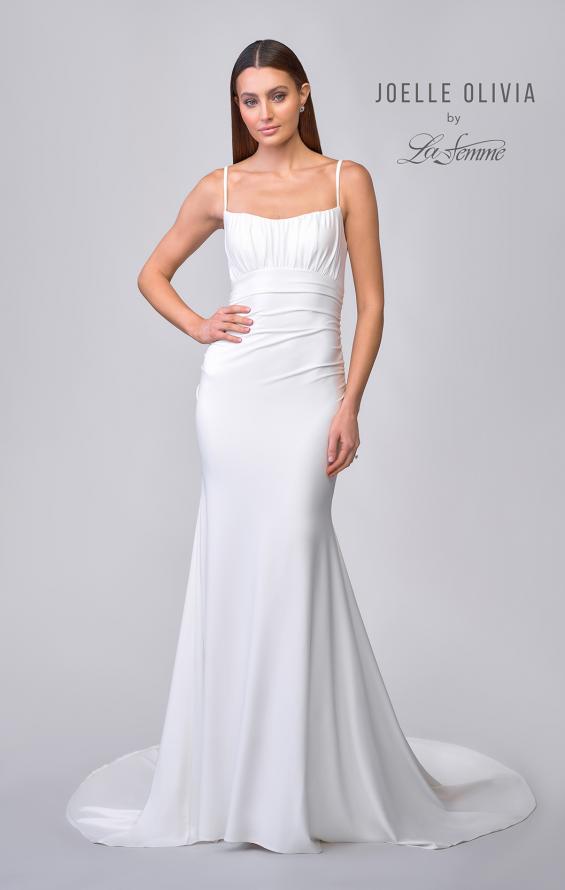 Picture of: Ruched Long Wedding Gown in Luxe Knit Jersey in ivory, Style: J2038, Detail Picture 3