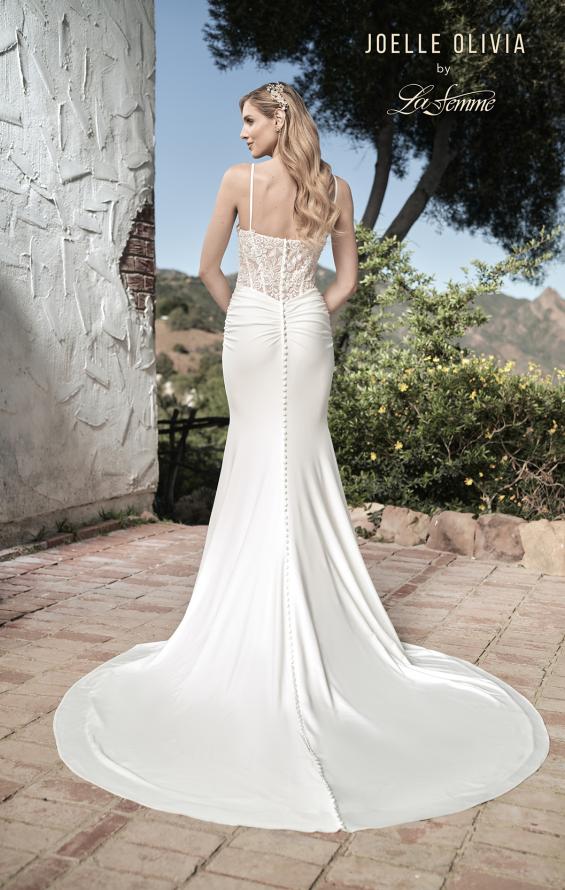 Picture of: Criss Cross Bodice Gown with Illusion Lace Back in ivory, Style: J2047, Detail Picture 3