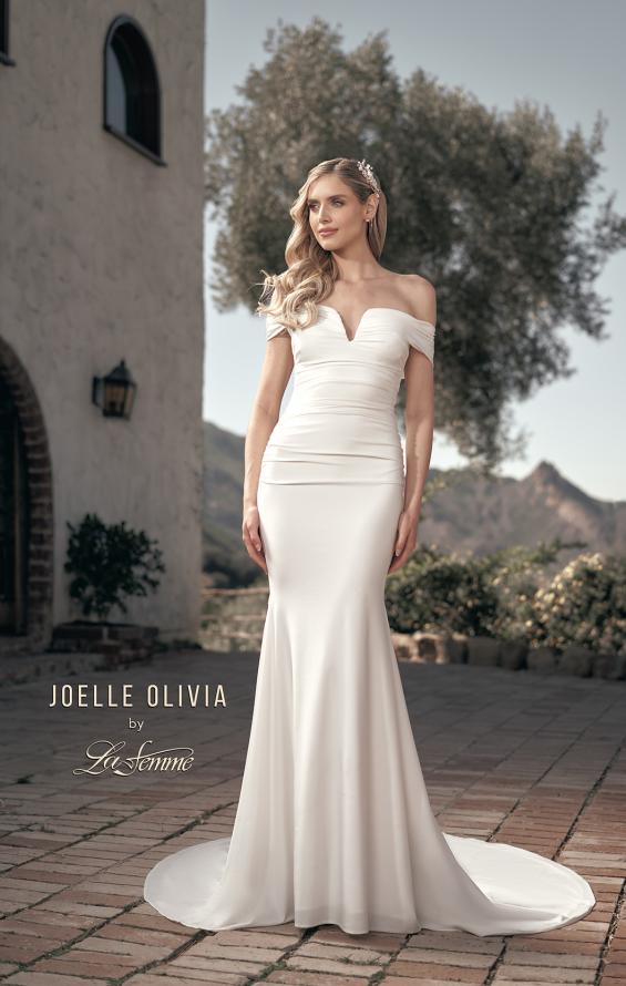 Picture of: Off the Shoulder V Neck Ruched Wedding Dress in ivory, Style: J2089, Detail Picture 3