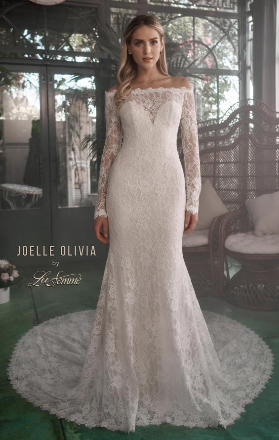 Picture of: Beautiful Lace Off the Shoulder Long Sleeve Gown in ivory, Style: J2091, Detail Picture 3