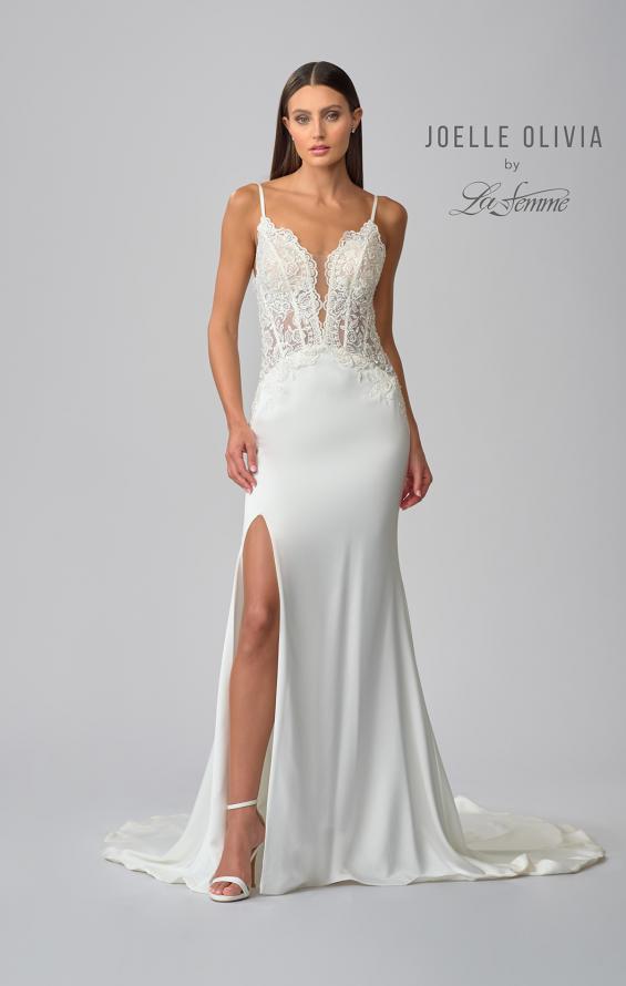 Picture of: Silk Gown with Illusion Lace Bodice and Slit in ivory, Style: J2024, Detail Picture 4