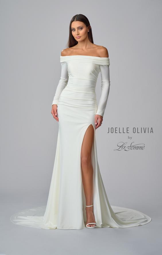 Picture of: Long Sleeve Off the Shoulder Knit Wedding Gown in ivory, Style: J2045, Detail Picture 4