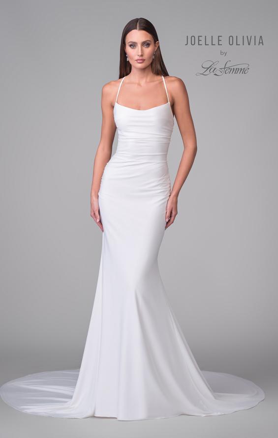 Picture of: Chic Square Neck Luxe Knit Jersey Gown with Lace Up Tie Back in ivory, Style: J2068, Detail Picture 4