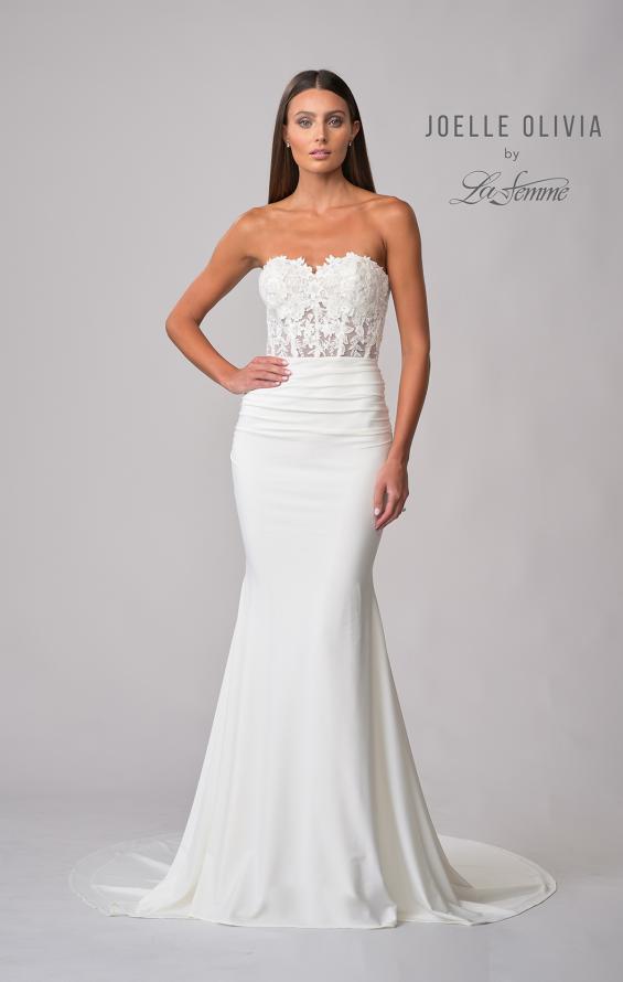 Picture of: Sweetheart Lace Bodice Gown with Ruched Skirt in ivory, Style: J2082, Detail Picture 4