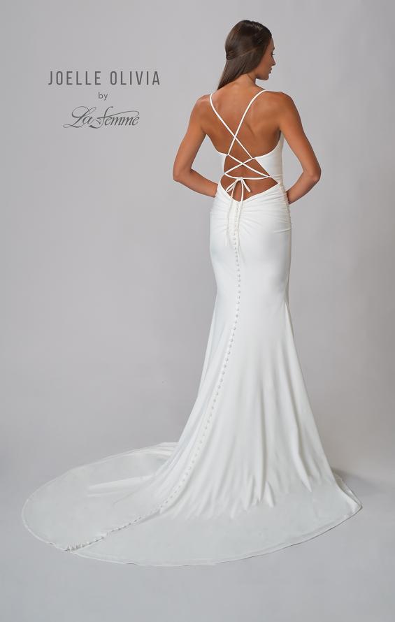 Picture of: Plunge Neck Ruched Dress with Lace Up Back in ivory, Style: J2087, Detail Picture 4