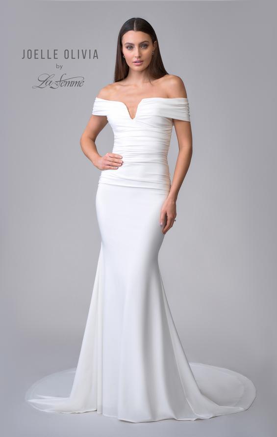 Picture of: Off the Shoulder V Neck Ruched Wedding Dress in ivory, Style: J2089, Detail Picture 4