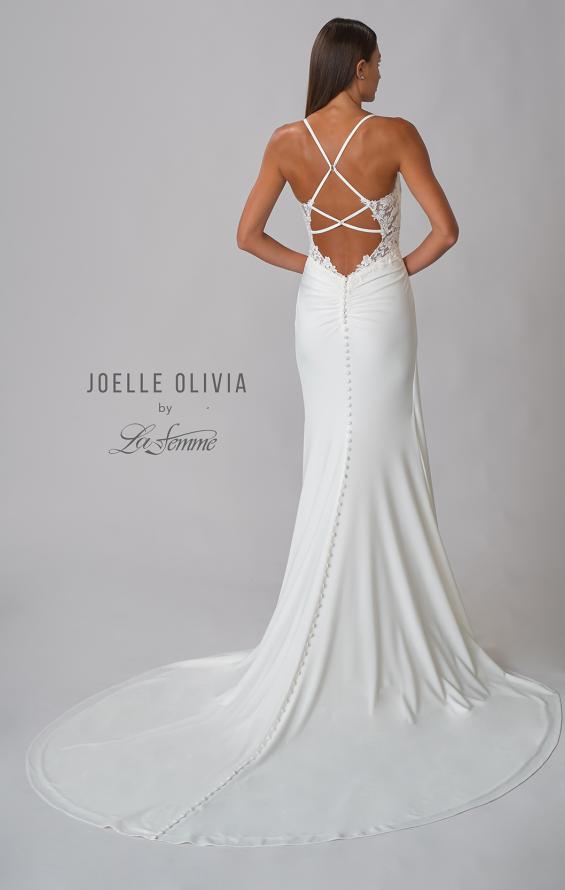 Picture of: Luxe Jersey Gown with Lace Back Details and Buttons in ivory, Style: J2098, Detail Picture 4