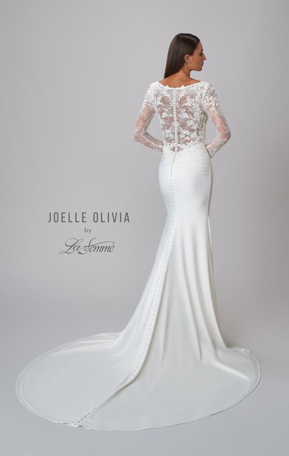 Picture of: Long Sleeve Gown with Lace Bodice and Plunge V Neck in ivory, Style: J2104, Detail Picture 4