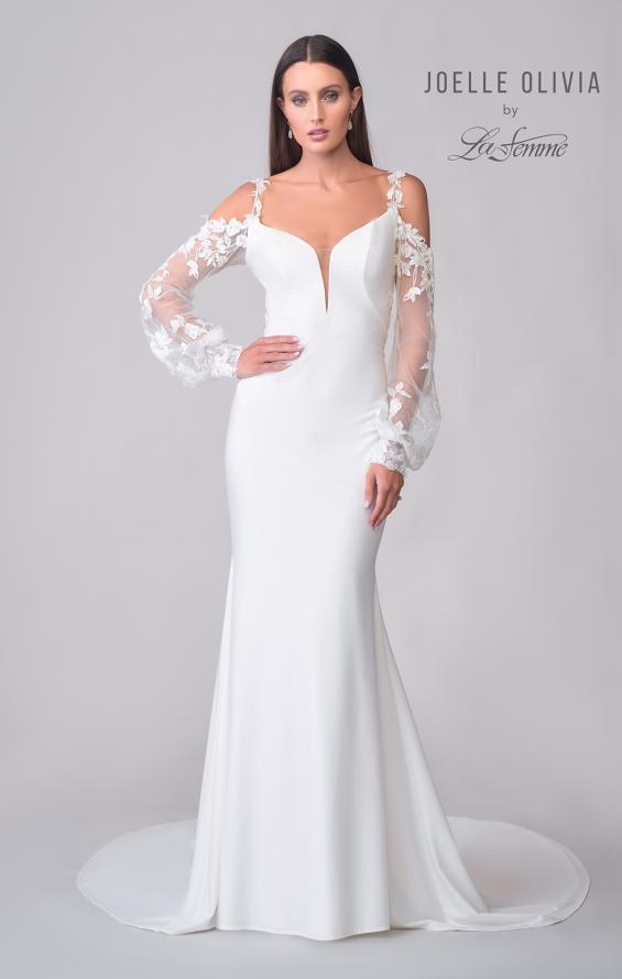 Picture of: Unique Jersey Wedding Gown with Balloon Sleeves and Cold Shoulder in ivory, Style: J2152, Detail Picture 4