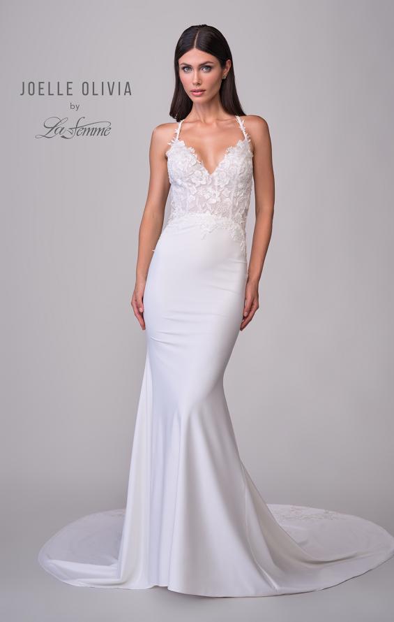 Picture of: Beautiful Luxe Jersey and Lace gown with Illusion Sides and Low Back in ivory, Style: J2165, Detail Picture 4