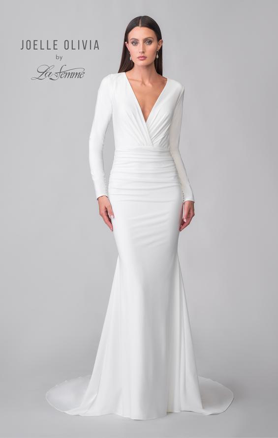 Picture of: Chic Long Sleeve Luxe Jersey Knit Gown with Deep V Neckline in ivory, Style: J2171, Detail Picture 4