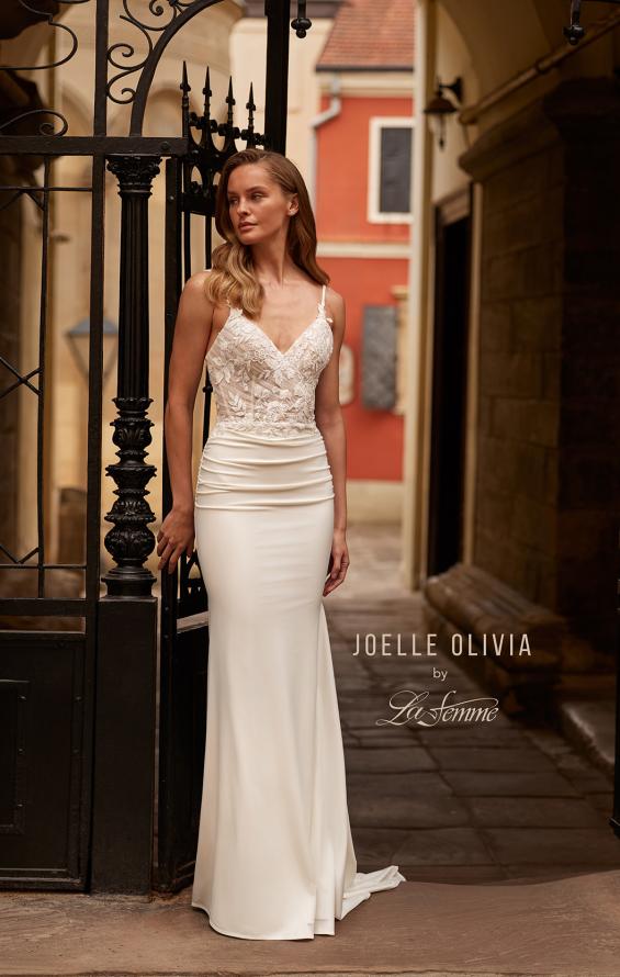 Picture of: Sheer Lace Bodice Jersey Wedding Dress with Buttons in ivory, Style: J2182, Detail Picture 4