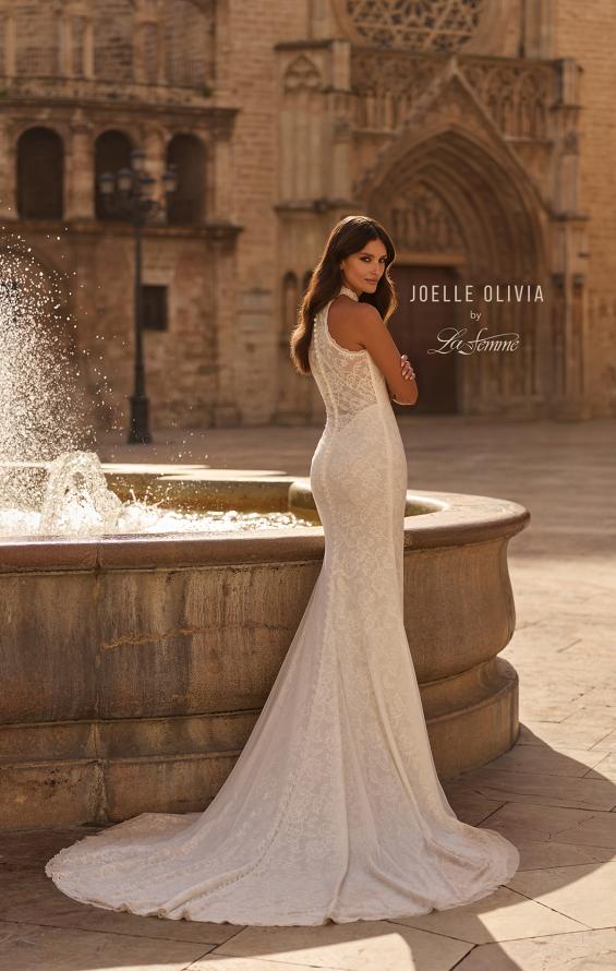 Picture of: High Neck Lace Fit and Flare Wedding Dress with Sheer Back in ivory, Style: J2323, Detail Picture 4