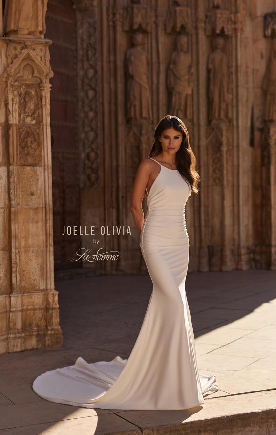Picture of: Sleek Halter Fit and Flare Wedding Dress with Open Back in ivory, Style: J2324, Detail Picture 4