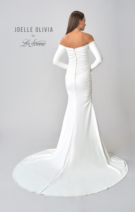 Picture of: Long Sleeve Plunge Neck Gown with Off the Shoulder Top in ivory, Style: J2033, Detail Picture 5