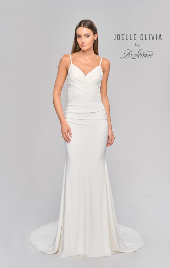 Picture of: Criss Cross Bodice Gown with Illusion Lace Back in ivory, Style: J2047, Detail Picture 5
