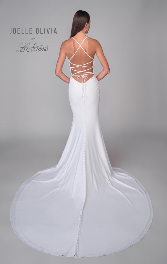 Picture of: Chic Square Neck Luxe Knit Jersey Gown with Lace Up Tie Back in ivory, Style: J2068, Detail Picture 5