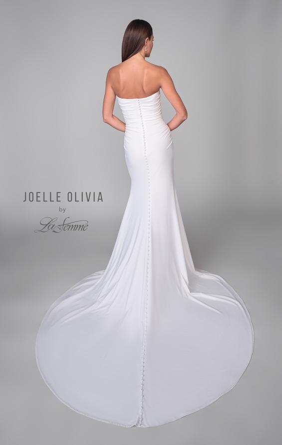 Picture of: Strapless Ruched Luxe Jersey Wedding Dress with Slit and Back Buttons in ivory, Style: J2073, Detail Picture 5