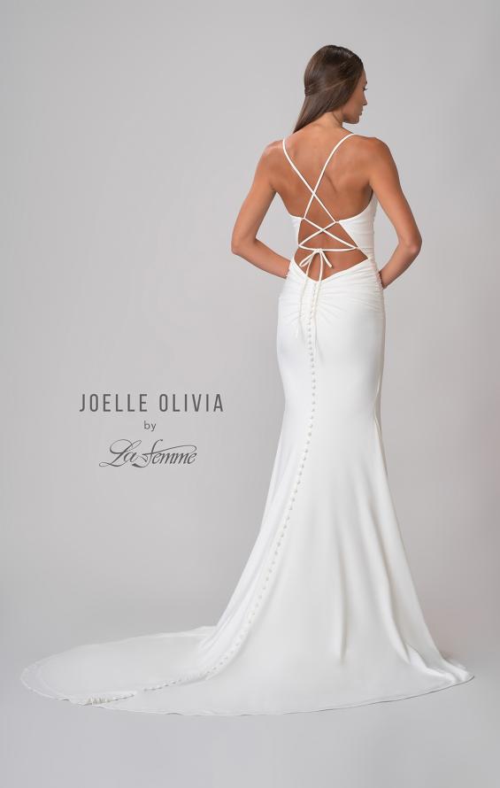 Picture of: Plunge Neck Ruched Dress with Lace Up Back in ivory, Style: J2087, Detail Picture 5