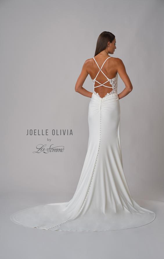 Picture of: Luxe Jersey Gown with Lace Back Details and Buttons in ivory, Style: J2098, Detail Picture 5
