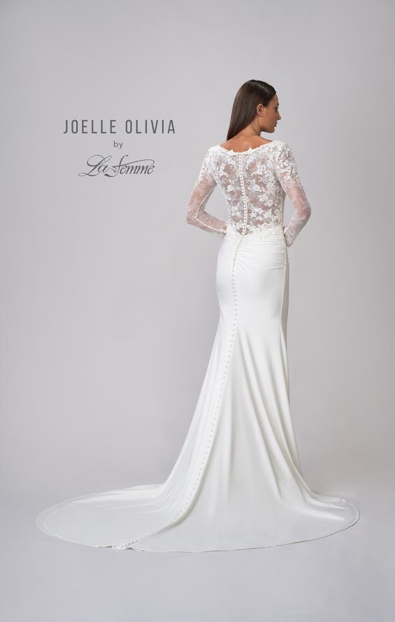 Picture of: Long Sleeve Gown with Lace Bodice and Plunge V Neck in ivory, Style: J2104, Detail Picture 5