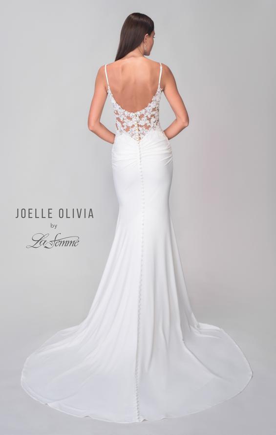 Picture of: Luxe Jersey Wedding Dress with Lace Illusion Back and Ruching in Ivory, Style: J2133, Detail Picture 5