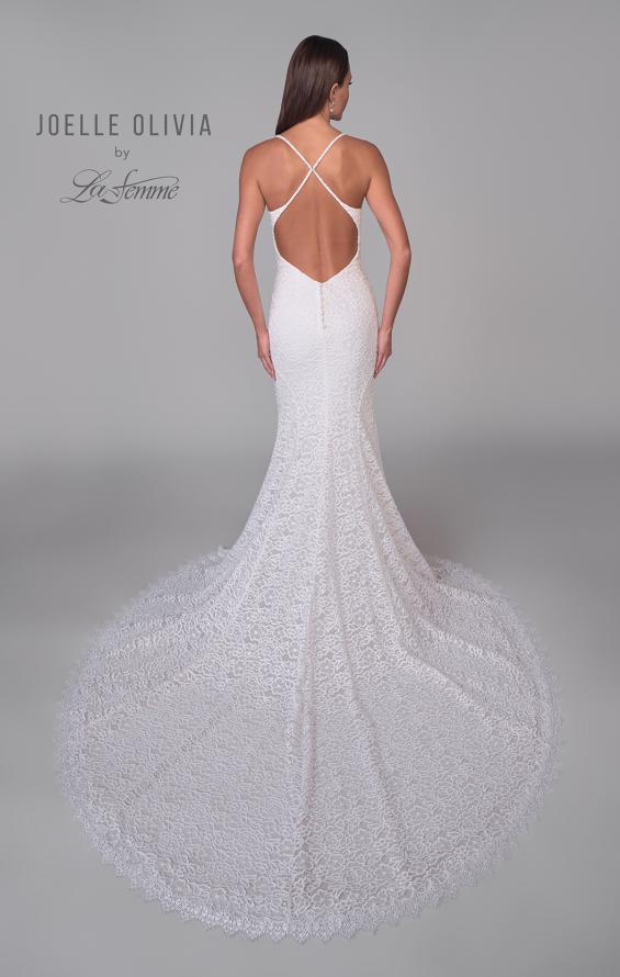 Picture of: Stretch Lace Long Wedding Dress with Slit and Scallop Details in ivory, Style: J2154, Detail Picture 5