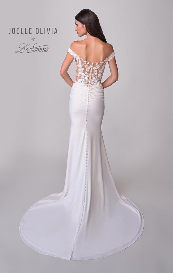 Picture of: Off the Shoulder Destination Wedding Dress with Lace Bodice and Illusion Back in ivory, Style: J2166, Detail Picture 5