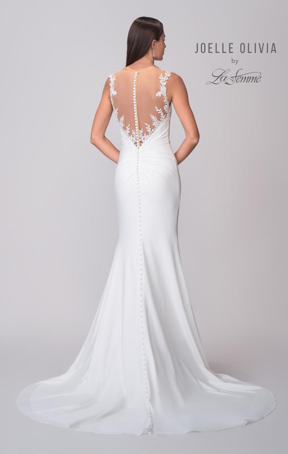 Picture of: Ruched Gown with High Slit and Illusion Button Back in ivory, Style: J2174, Detail Picture 5
