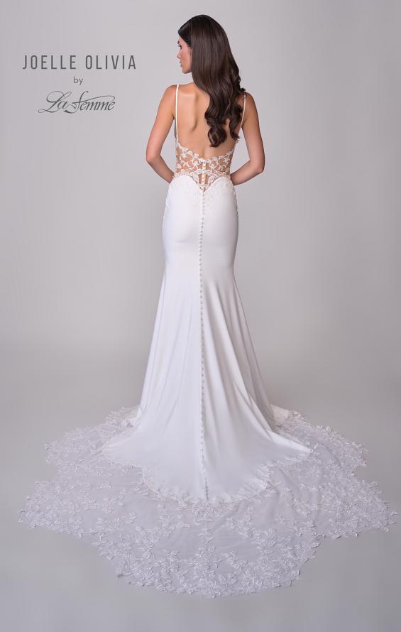 Picture of: Luxe Jersey Wedding Gown with Draped Neckline and Lace Illusion Back in ivory, Style: J2200, Detail Picture 5