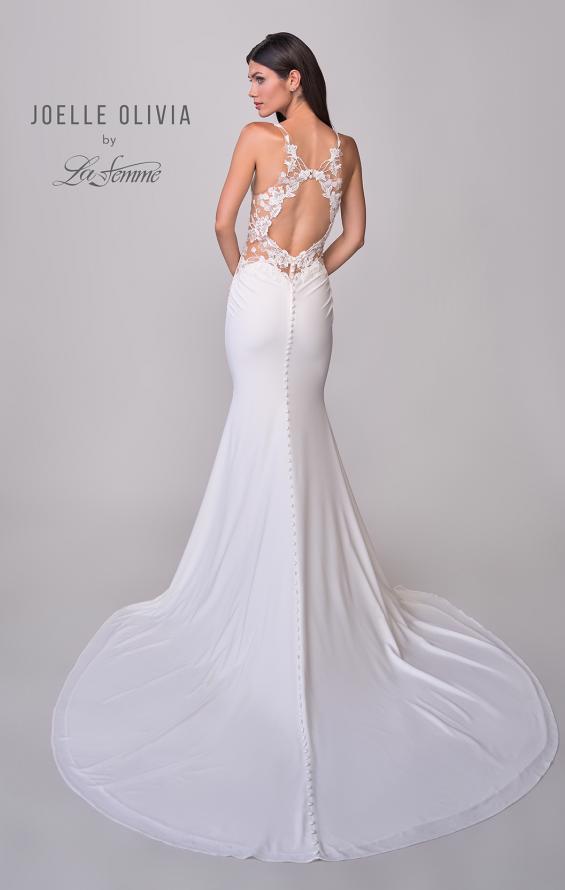 Picture of: Unique Lace and Luxe Jersey Dress with Deep V Neckline and Illusion Lace Sides in ivory, Style: J2202, Detail Picture 5