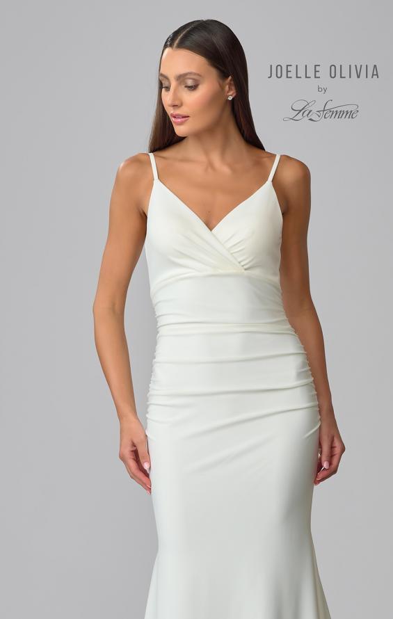 Picture of: Modern Jersey Luxe Knit Dress with Ruching and V Neckline in ivory, Style: J2035, Detail Picture 6