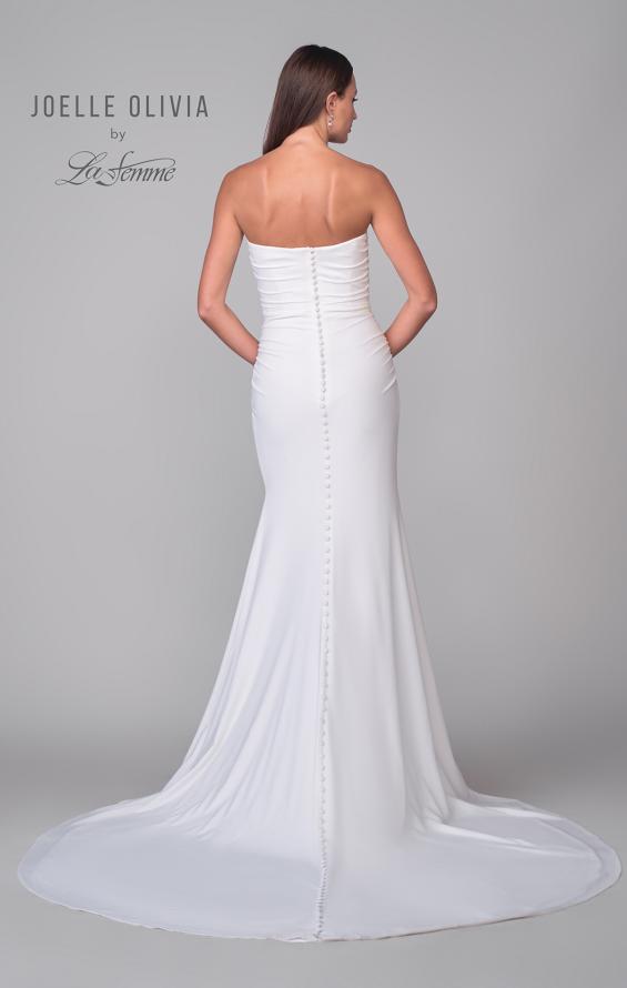 Picture of: Strapless Ruched Luxe Jersey Wedding Dress with Slit and Back Buttons in ivory, Style: J2073, Detail Picture 6