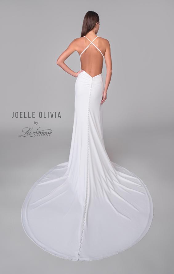 Picture of: Open Back Luxe Jersey Knit Dress with Slit and Ruffle Detail in ivory, Style: J2076, Detail Picture 6