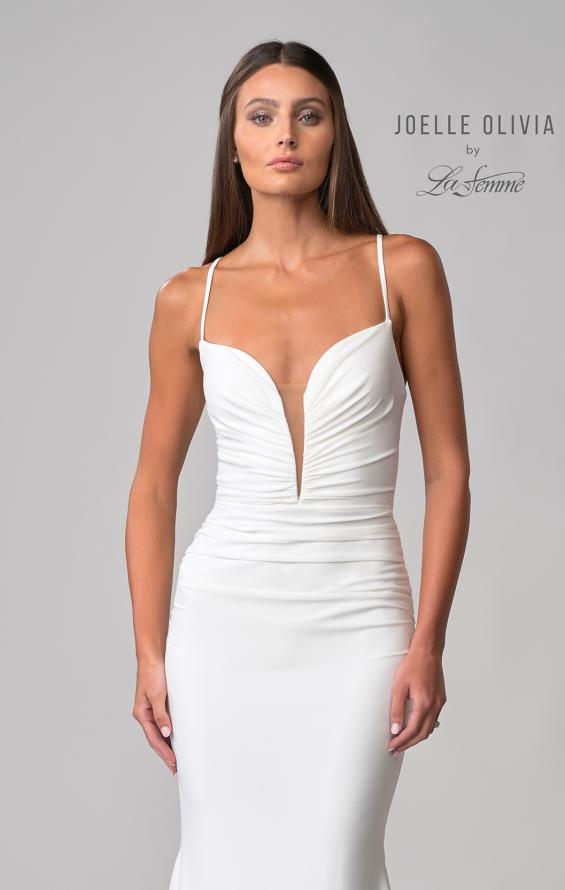 Picture of: Plunge Neck Ruched Dress with Lace Up Back in ivory, Style: J2087, Detail Picture 6