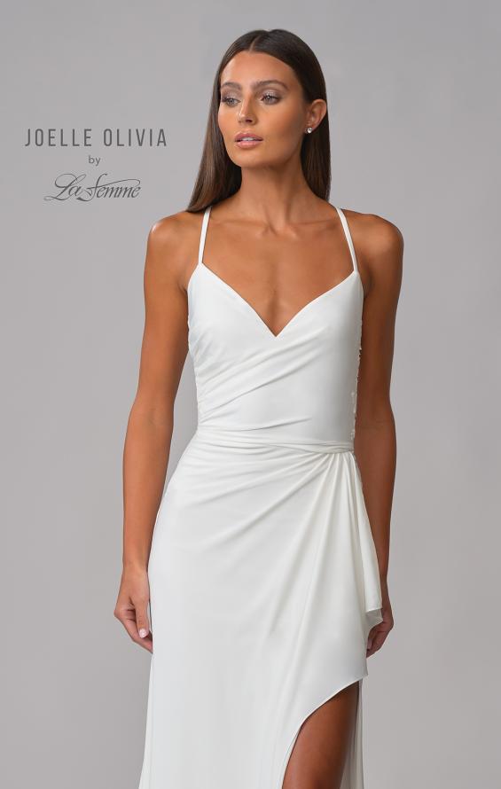 Picture of: Luxe Jersey Gown with Lace Back Details and Buttons in ivory, Style: J2098, Detail Picture 6