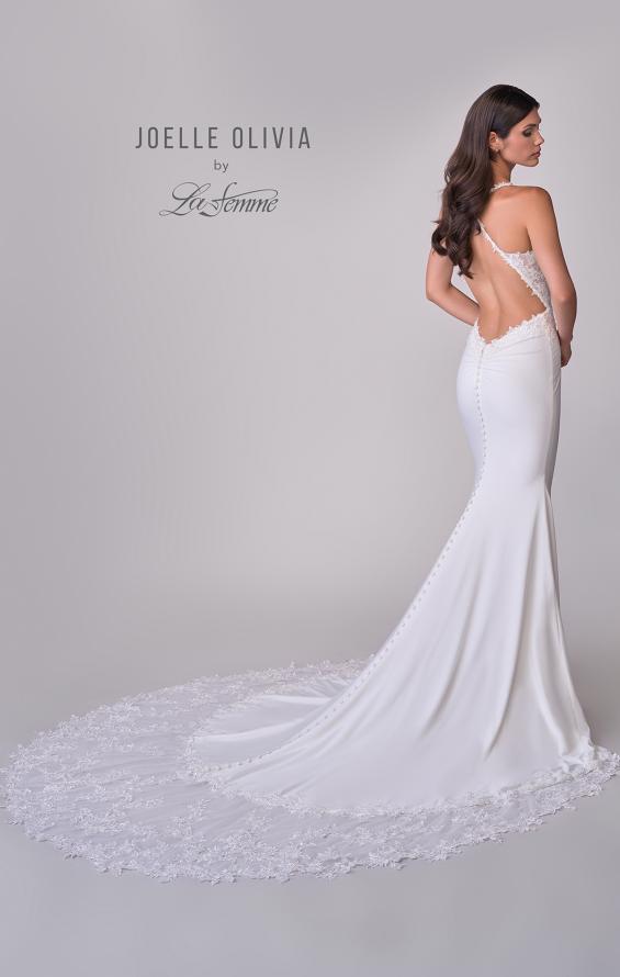 Picture of: Gorgeous Luxe Jersey Wedding Dress with Illusion Lace Bodice and Open Low Back in ivory, Style: J2118, Detail Picture 6