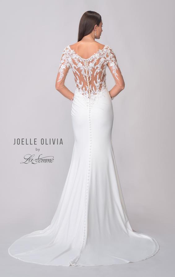 Picture of: Luxe Jersey Gown with Illusion Lace Long Sleeves and Ruching Detail in ivory, Style: J2122, Detail Picture 6