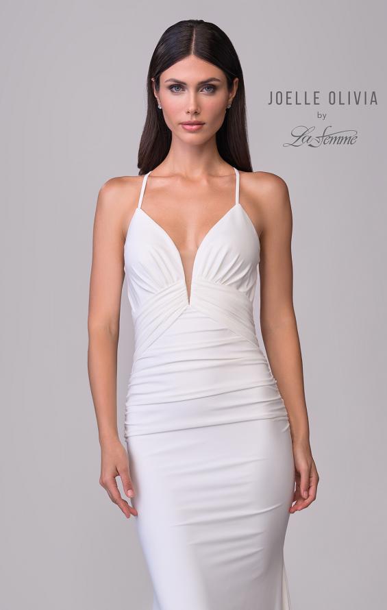 Picture of: Chic Luxe Jersey Dress with Deep V Neckline and Ruched Waist Detail in ivory, Style: J2128, Detail Picture 6